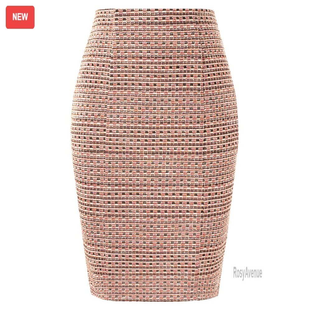 Knee Length Elastic Waist Stretchy Tweed Pencil Skirt for Women